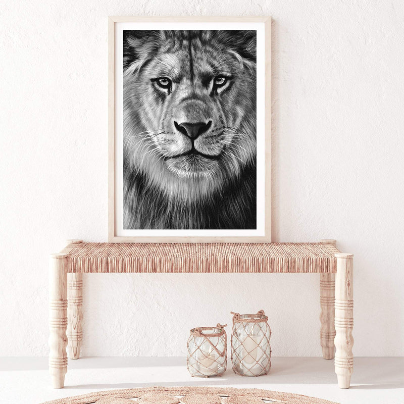 Leo The Lion II-The Paper Tree-africa,african,african animal,African animals,animals,Art_Prints,Artwork,black,black & white,black and white,boho,Designer,hand painted,leo,lion,monochrome,portrait,premium art print,wall art,Wall_Art,Wall_Art_Prints