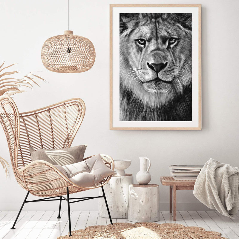 Leo The Lion II-The Paper Tree-africa,african,african animal,African animals,animals,Art_Prints,Artwork,black,black & white,black and white,boho,Designer,hand painted,leo,lion,monochrome,portrait,premium art print,wall art,Wall_Art,Wall_Art_Prints