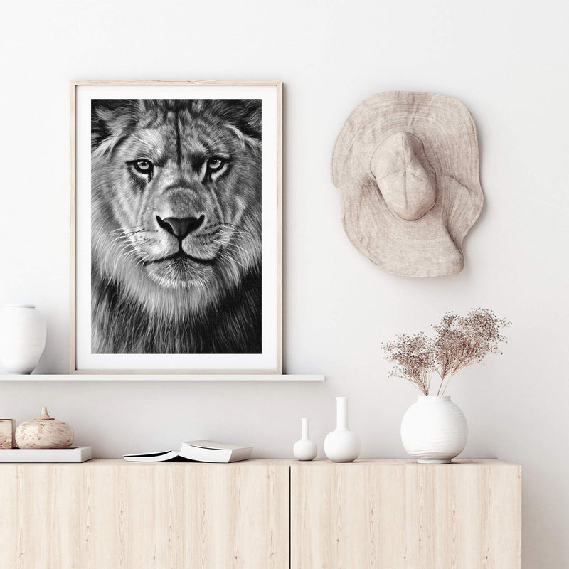 Leo The Lion II-The Paper Tree-africa,african,african animal,African animals,animals,Art_Prints,Artwork,black,black & white,black and white,boho,Designer,hand painted,leo,lion,monochrome,portrait,premium art print,wall art,Wall_Art,Wall_Art_Prints