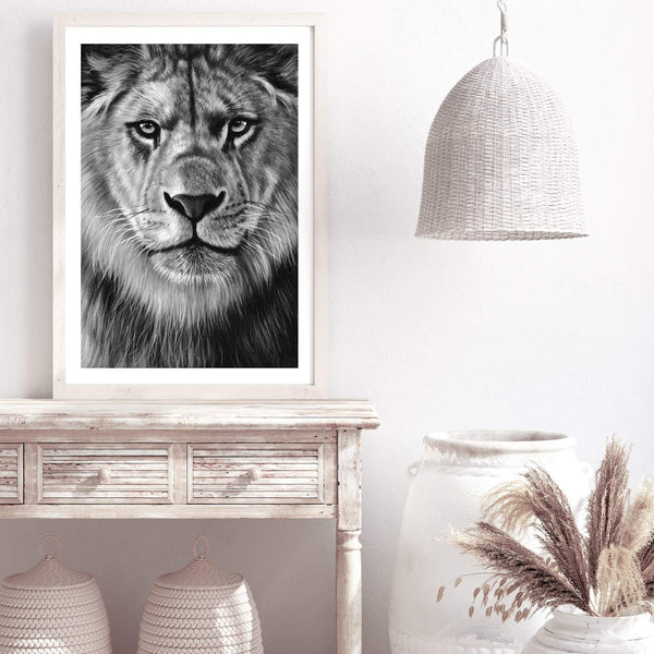 Leo The Lion II-The Paper Tree-africa,african,african animal,African animals,animals,Art_Prints,Artwork,black,black & white,black and white,boho,Designer,hand painted,leo,lion,monochrome,portrait,premium art print,wall art,Wall_Art,Wall_Art_Prints