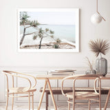 Australian Surf Beach-The Paper Tree-Art_Prints,Artwork,australia,australian,australian art,australian landscape,BEACH,beach scene,blue,boho,byron bay,coastal,COASTAL ART,Designer,green,hamptons,landscape,muted tone,pandanus,pandanus tree,premium art print,surfers,teal,travel,wall art,Wall_Art,Wall_Art_Prints,wategos,wategos beach