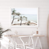 Australian Surf Beach-The Paper Tree-Art_Prints,Artwork,australia,australian,australian art,australian landscape,BEACH,beach scene,blue,boho,byron bay,coastal,COASTAL ART,Designer,green,hamptons,landscape,muted tone,pandanus,pandanus tree,premium art print,surfers,teal,travel,wall art,Wall_Art,Wall_Art_Prints,wategos,wategos beach