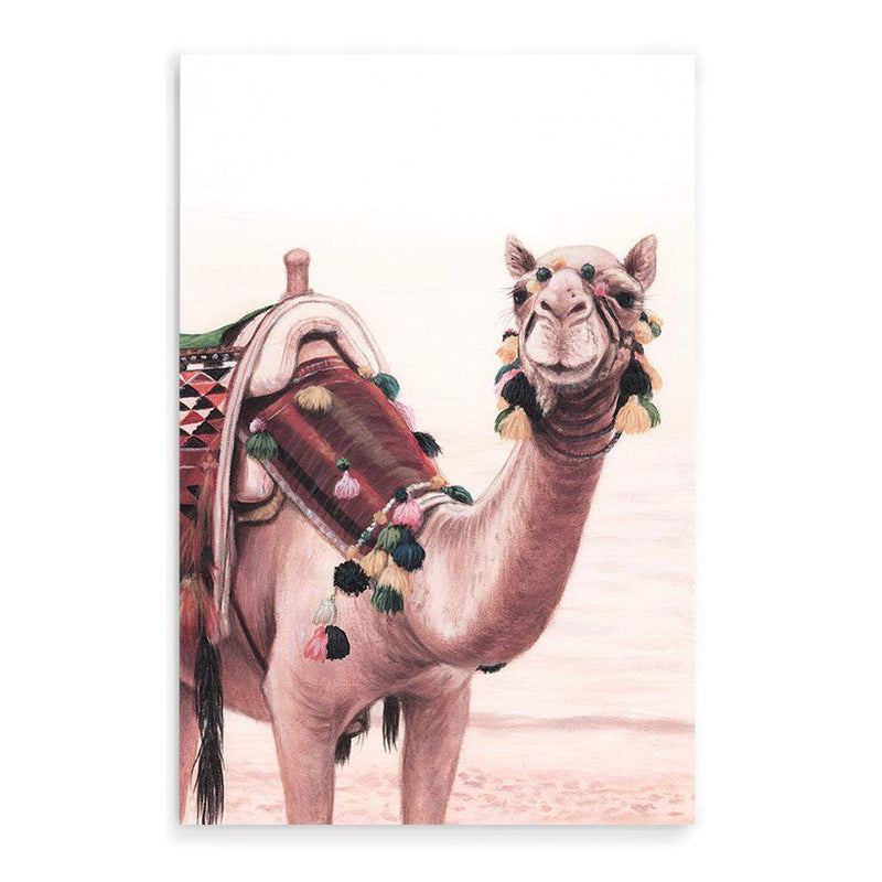 Painted Camel In The Desert-The Paper Tree-Art_Prints,Artwork,boho,burnt orange,camel,desert,Designer,horizon,landscape,moroccan,morocco,MOROCCOW,peach,pink,portrait,premium art print,tan,wall art,Wall_Art,Wall_Art_Prints