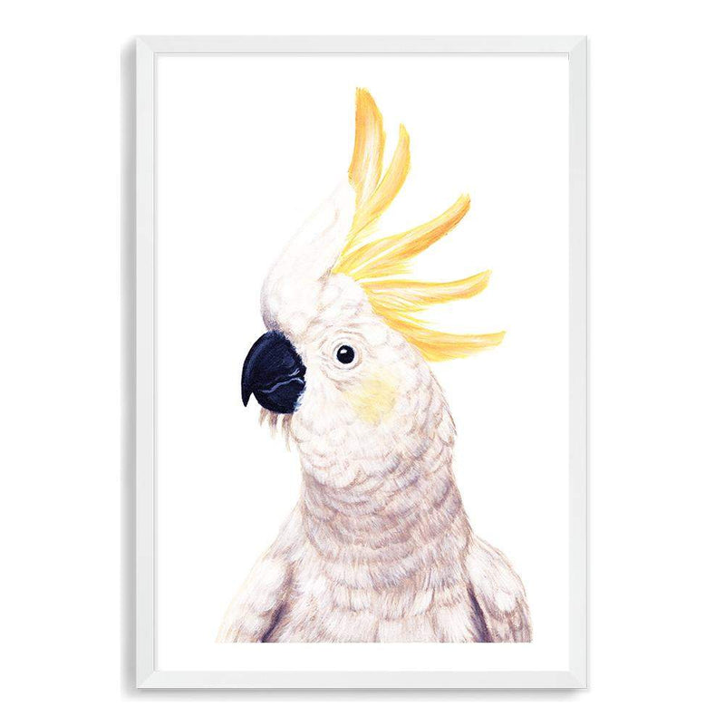 Cassidy The Cockatoo-The Paper Tree-animal,australia,australian,australiana,beach,bird,boho,cockatoo,feathers,neutral,painted,painted print,parrot,portrait,premium art print,wall art,Wall_Art,Wall_Art_Prints,white,yellow