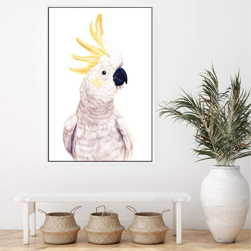 Cassidy The Cockatoo II-The Paper Tree-animal,australia,australian,australiana,bird,boho,cockatoo,feathers,hand painted,neutral,painted,parrot,portrait,premium art print,wall art,Wall_Art,Wall_Art_Prints,white,yellow