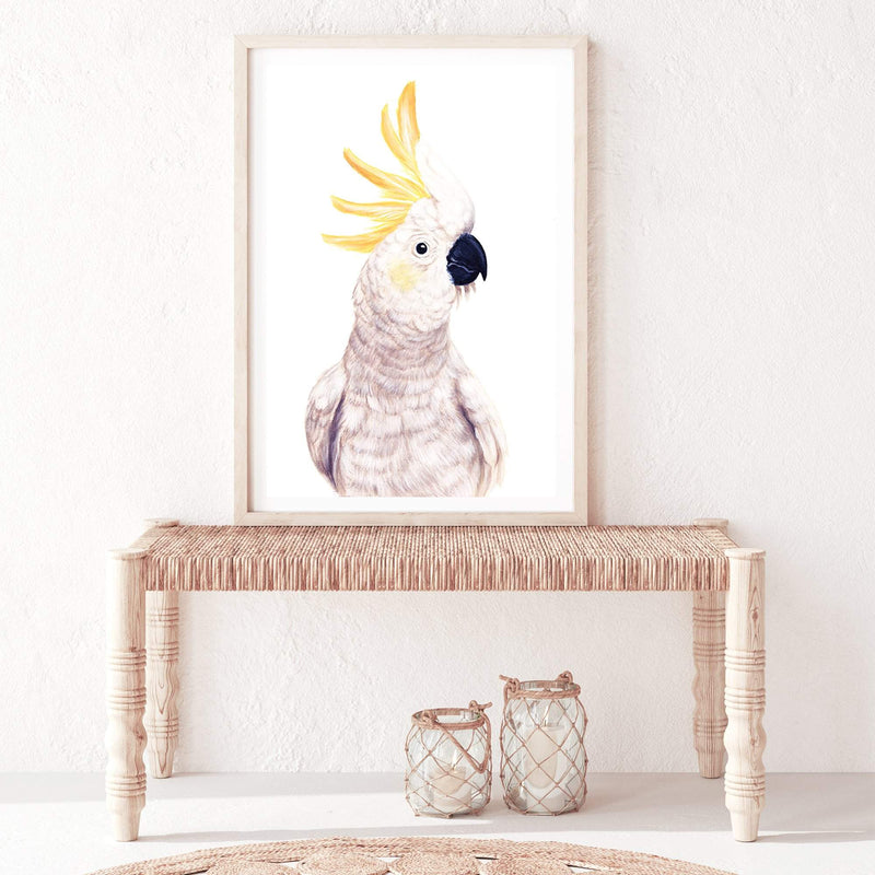 Cassidy The Cockatoo II-The Paper Tree-animal,australia,australian,australiana,bird,boho,cockatoo,feathers,hand painted,neutral,painted,parrot,portrait,premium art print,wall art,Wall_Art,Wall_Art_Prints,white,yellow