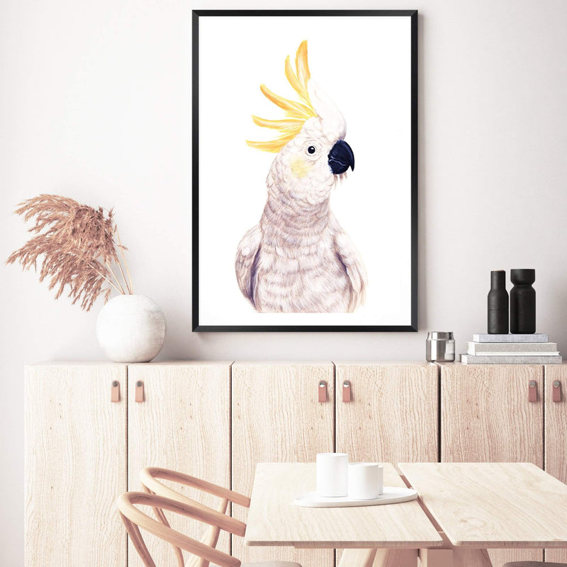 Cassidy The Cockatoo II-The Paper Tree-animal,australia,australian,australiana,bird,boho,cockatoo,feathers,hand painted,neutral,painted,parrot,portrait,premium art print,wall art,Wall_Art,Wall_Art_Prints,white,yellow