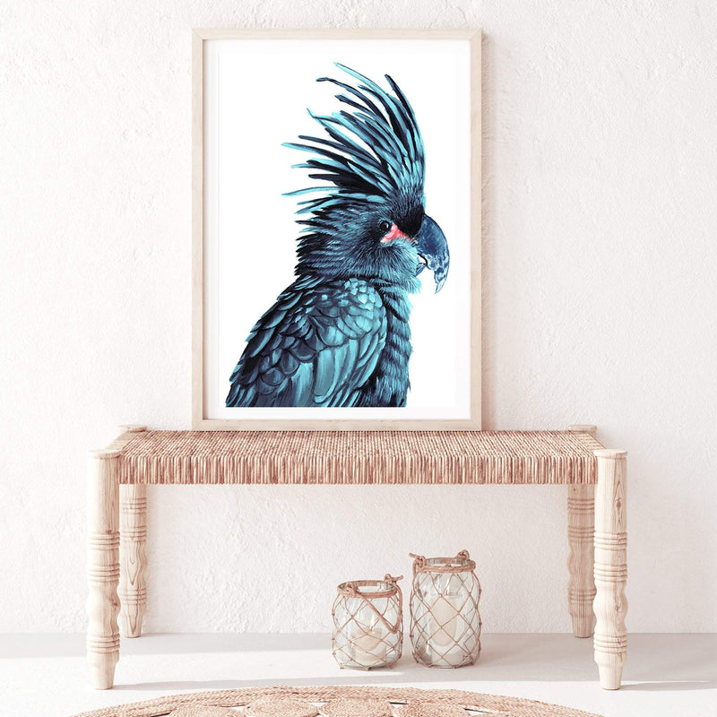 The Palm Cockatoo-The Paper Tree-Artwork,BIRD,Birds,blue bird,blue parrot,cockatiel,cockatoo,colourful Bird,hamptons,painted bird,parrot,parrots,portrait,premium art print,wall art,Wall_Art,Wall_Art_Prints