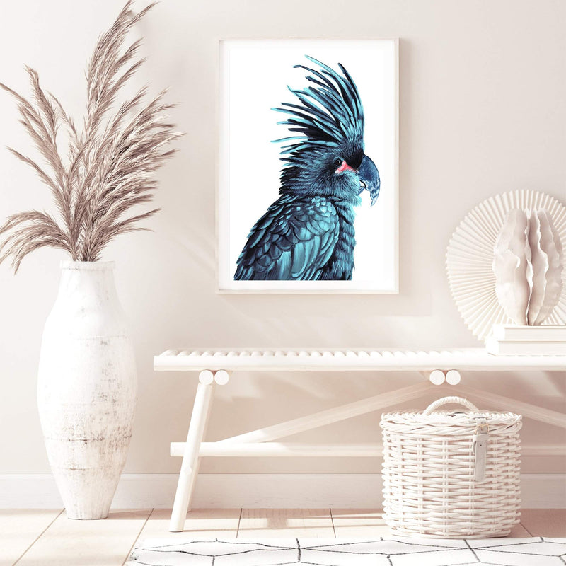 The Palm Cockatoo-The Paper Tree-Artwork,BIRD,Birds,blue bird,blue parrot,cockatiel,cockatoo,colourful Bird,hamptons,painted bird,parrot,parrots,portrait,premium art print,wall art,Wall_Art,Wall_Art_Prints