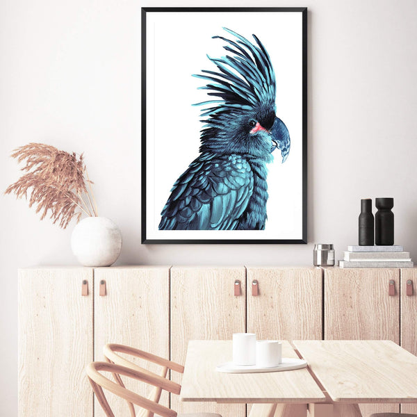 The Palm Cockatoo-The Paper Tree-Artwork,BIRD,Birds,blue bird,blue parrot,cockatiel,cockatoo,colourful Bird,hamptons,painted bird,parrot,parrots,portrait,premium art print,wall art,Wall_Art,Wall_Art_Prints