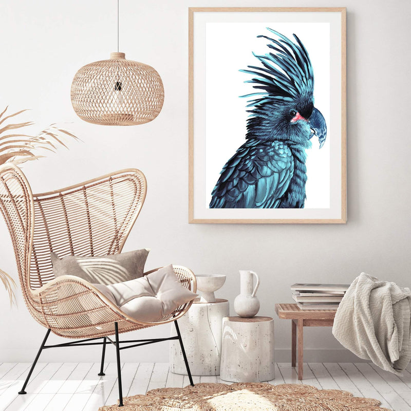 The Palm Cockatoo-The Paper Tree-Artwork,BIRD,Birds,blue bird,blue parrot,cockatiel,cockatoo,colourful Bird,hamptons,painted bird,parrot,parrots,portrait,premium art print,wall art,Wall_Art,Wall_Art_Prints