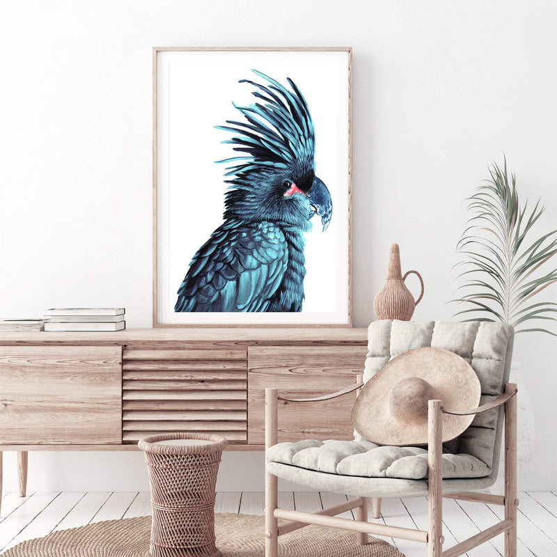 The Palm Cockatoo-The Paper Tree-Artwork,BIRD,Birds,blue bird,blue parrot,cockatiel,cockatoo,colourful Bird,hamptons,painted bird,parrot,parrots,portrait,premium art print,wall art,Wall_Art,Wall_Art_Prints