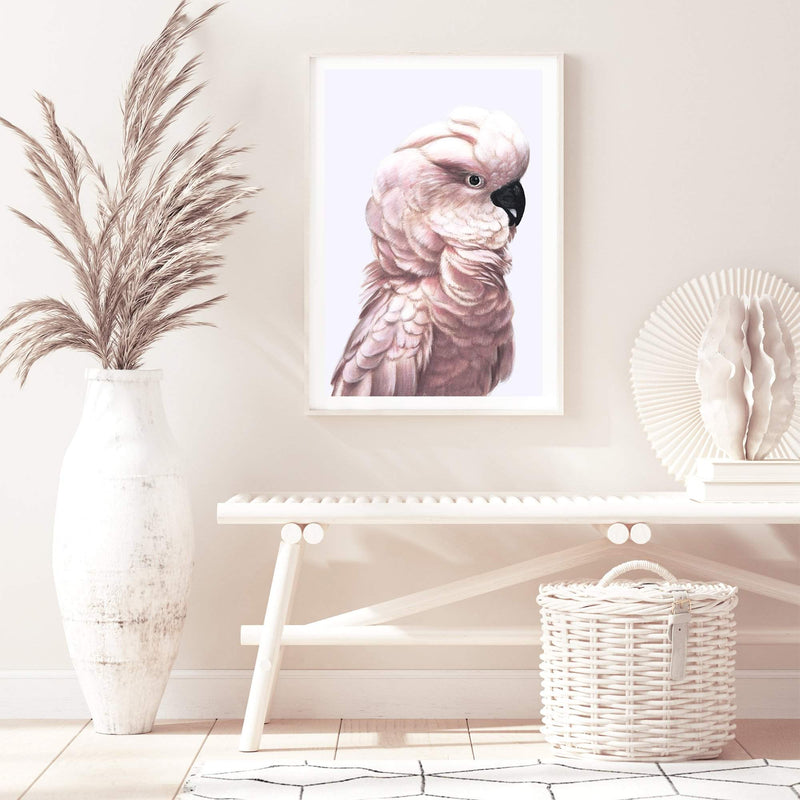 Pink Cockatoo-The Paper Tree-Artwork,BIRD,Birds,blue bird,blue parrot,boho,cockatiel,cockatoo,colourful Bird,painted bird,parrot,parrots,pink cockatoo,portrait,premium art print,wall art,Wall_Art,Wall_Art_Prints