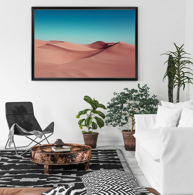 Desert Sand Dunes-The Paper Tree-Art_Prints,Artwork,blue,boho,burnt orange,Californian desert,desert,Designer,horizon,landscape,moroccan,moroccan desert,morocco,orange,premium art print,sand dunes,TAN,wall art,Wall_Art,Wall_Art_Prints