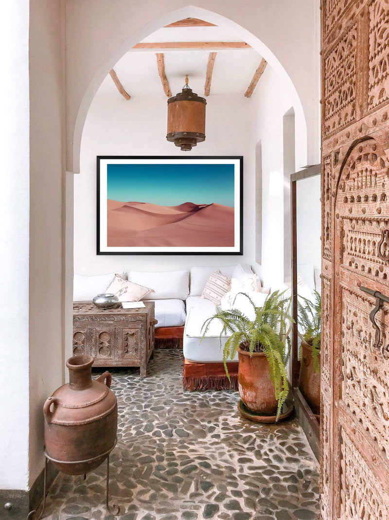 Desert Sand Dunes-The Paper Tree-Art_Prints,Artwork,blue,boho,burnt orange,Californian desert,desert,Designer,horizon,landscape,moroccan,moroccan desert,morocco,orange,premium art print,sand dunes,TAN,wall art,Wall_Art,Wall_Art_Prints