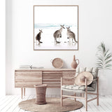 Kangaroo's On The Beach Square-The Paper Tree-animal,Art Print,art prints,Artwork,australia,australian,australian native,australiana,beach,boho,coastal,framed,hamptons,kangaroo,kangaroo's,Muted Tone,native,neutral,ocean,premium art print,square,wall art,Wall_Art,Wall_Art_Prints,waves,white