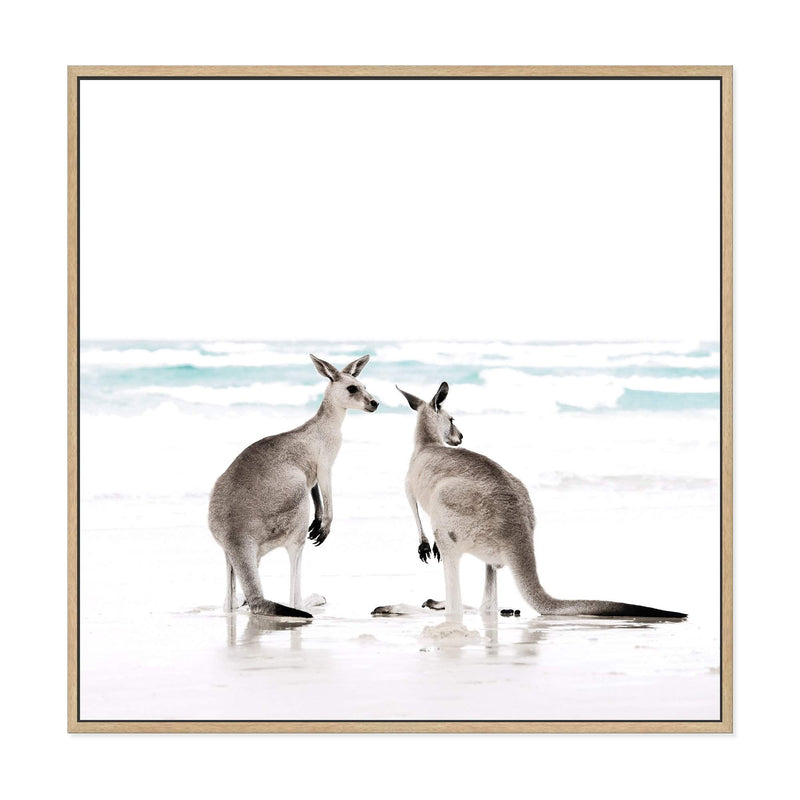 Kangaroo's On The Beach Square II-The Paper Tree-animal,Art Print,art prints,Artwork,australia,australian,australian native,australiana,beach,boho,coastal,framed,hamptons,kangaroo,kangaroo's,Muted Tone,native,neutral,ocean,premium art print,square,wall art,Wall_Art,Wall_Art_Prints,waves,white