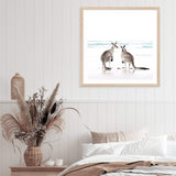 Kangaroo's On The Beach Square II-The Paper Tree-animal,Art Print,art prints,Artwork,australia,australian,australian native,australiana,beach,boho,coastal,framed,hamptons,kangaroo,kangaroo's,Muted Tone,native,neutral,ocean,premium art print,square,wall art,Wall_Art,Wall_Art_Prints,waves,white