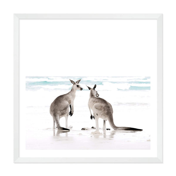 Kangaroo's On The Beach Square II-The Paper Tree-animal,Art Print,art prints,Artwork,australia,australian,australian native,australiana,beach,boho,coastal,framed,hamptons,kangaroo,kangaroo's,Muted Tone,native,neutral,ocean,premium art print,square,wall art,Wall_Art,Wall_Art_Prints,waves,white