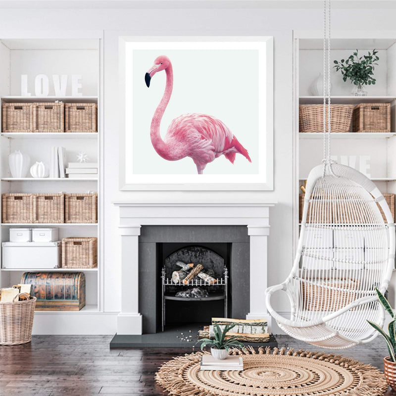 Painted Flamingo Square-The Paper Tree-Art Print,art prints,Artwork,bird,boho,feathers,flamingo,miami,paint,painted,PAINTED FLAMINGO,palm springs,pink,pink bird,premium art print,square,tropical,wall art,Wall_Art,Wall_Art_Prints