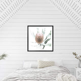 Australian Native Banksia Flower Square II-The Paper Tree-Art Print,art prints,Artwork,australia,australian,australian native,australiana,Banksia,Banksia flower,botanical,floral,flower,framed,green,hamptons,Muted Tone,native,neutral,premium art print,square,wall art,Wall_Art,Wall_Art_Prints,yellow,yellow flower