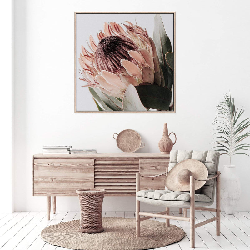 Peach Protea Flower Square-The Paper Tree-Art Print,art prints,Artwork,australian native,boho,botanical,floral,flower,framed,green,Muted Tone,peach,peach protea,premium art print,protea,protea flower,square,wall art,Wall_Art,Wall_Art_Prints