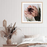 Peach Protea Flower Square-The Paper Tree-Art Print,art prints,Artwork,australian native,boho,botanical,floral,flower,framed,green,Muted Tone,peach,peach protea,premium art print,protea,protea flower,square,wall art,Wall_Art,Wall_Art_Prints