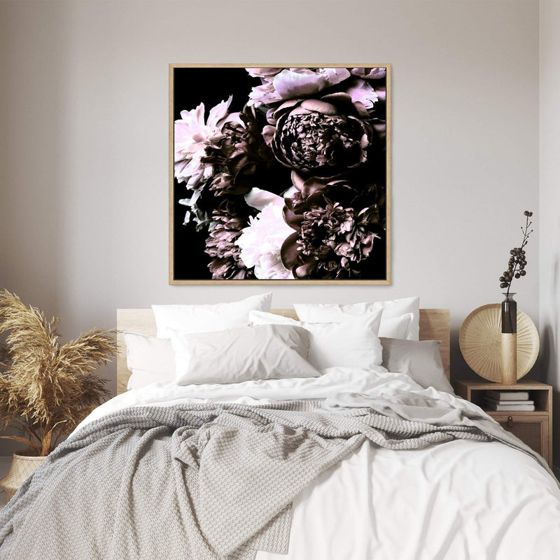 Shaded Florals Square-The Paper Tree-Art Print,art prints,Artwork,black,blooms,dark blooms,floral,flower,framed,peonies,peony,premium art print,purple,square,wall art,Wall_Art,Wall_Art_Prints,white