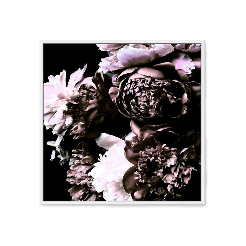 Shaded Florals Square-The Paper Tree-Art Print,art prints,Artwork,black,blooms,dark blooms,floral,flower,framed,peonies,peony,premium art print,purple,square,wall art,Wall_Art,Wall_Art_Prints,white