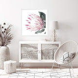 Dusty Pink Protea Square-The Paper Tree-dusty pink,floral,floral artwork,flower,flowers,green,pink,pink flower,pink protea,portrait,protea,protea art,protea artwork,protea flower,protea flowers,square,wall art,Wall_Art,Wall_Art_Prints