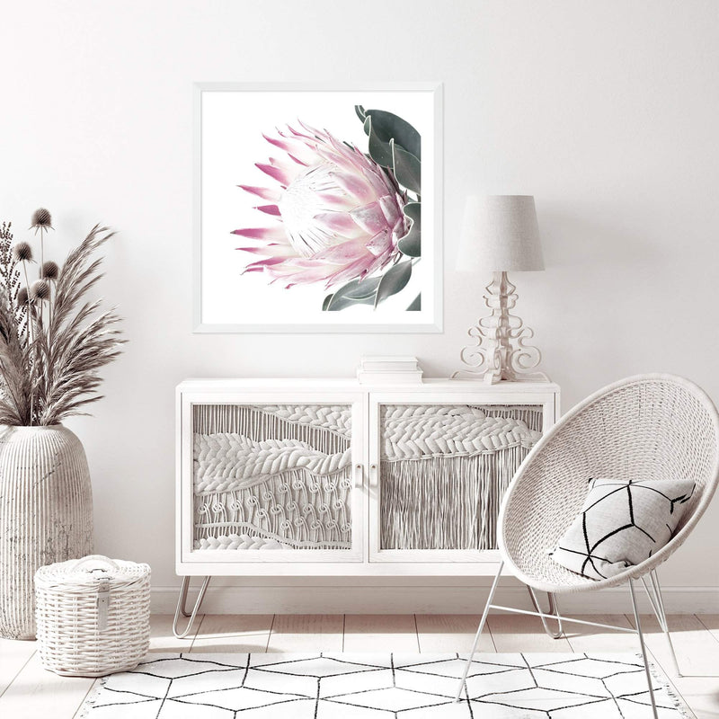 Dusty Pink Protea Square-The Paper Tree-dusty pink,floral,floral artwork,flower,flowers,green,pink,pink flower,pink protea,portrait,protea,protea art,protea artwork,protea flower,protea flowers,square,wall art,Wall_Art,Wall_Art_Prints