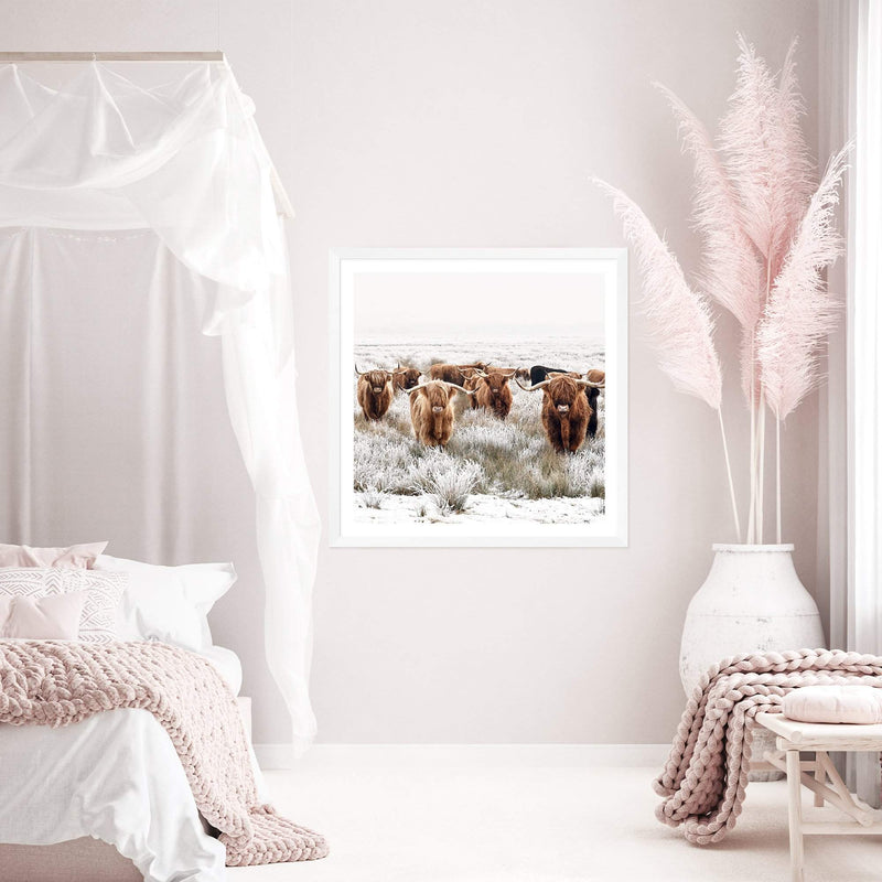 Highland Cattle Herd | Square-The Paper Tree-animal,Art Print,art prints,Artwork,boho,framed,highland,highland bull,highland cattle,highland cow,neutral,premium art print,square,tan,wall art,Wall_Art,Wall_Art_Prints