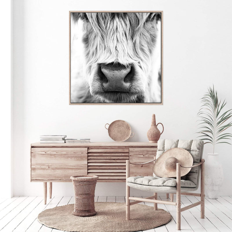 Highland Cow Portrait II | Square-The Paper Tree-animal,Art Print,art prints,Artwork,black & white,boho,framed,highland,highland bull,highland cattle,highland cow,monochrome,premium art print,square,wall art,Wall_Art,Wall_Art_Prints