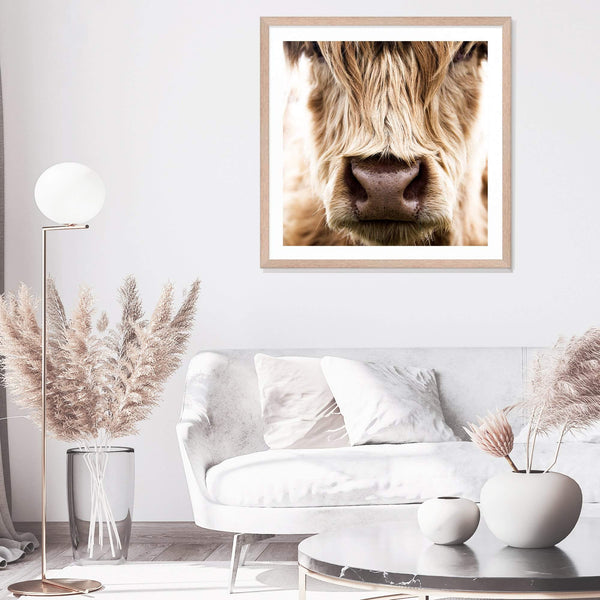 Highland Cow Portrait | Square-The Paper Tree-animal,Art Print,art prints,Artwork,boho,framed,highland,highland bull,highland cattle,highland cow,neutral,premium art print,square,tan,wall art,Wall_Art,Wall_Art_Prints