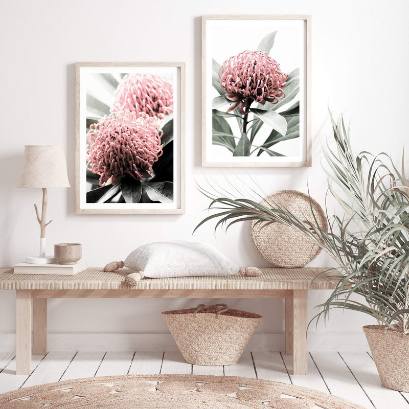 Set of 2 - Australian Native Waratah Flower  & No.2-The Paper Tree-Artwork,coastal,Floral,flower,gift,peach,portrait,premium art print,red,wall art,Wall_Art,Wall_Art_Prints,waratah,waratah flower