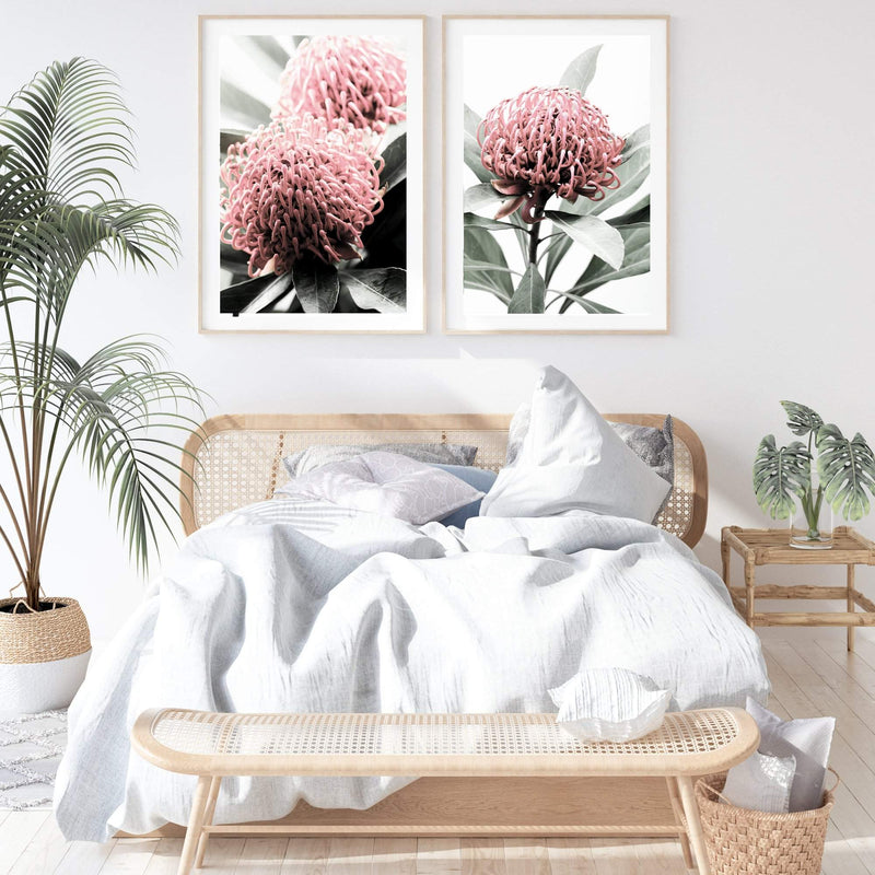 Set of 2 - Australian Native Waratah Flower  & No.2-The Paper Tree-Artwork,coastal,Floral,flower,gift,peach,portrait,premium art print,red,wall art,Wall_Art,Wall_Art_Prints,waratah,waratah flower